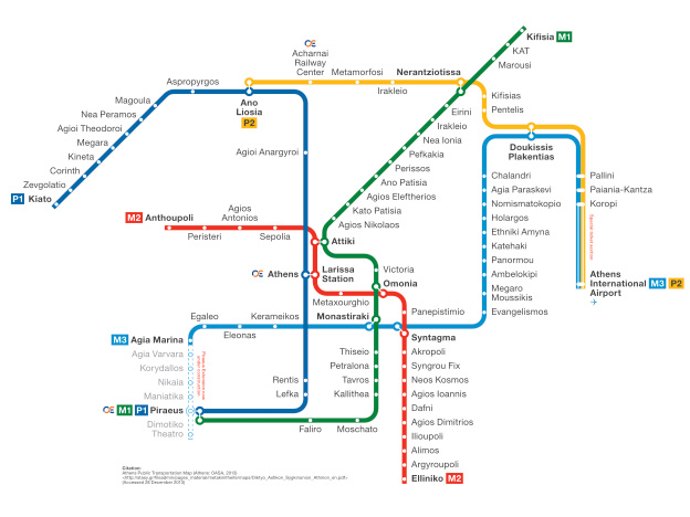 Mapa do metrô da cidade de Atenas