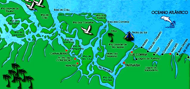 Mapa do Delta do Parnaíba
Imagem via Deltadoparnaiba.com.br